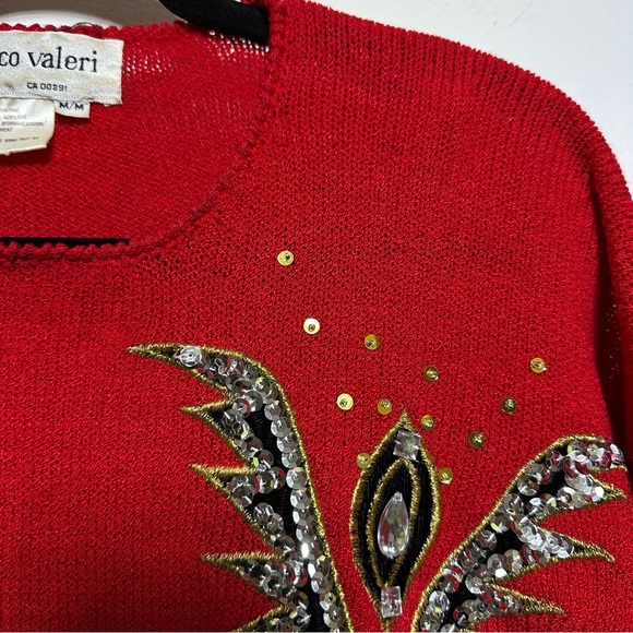 Franco Valeri | Vintage 80s Beaded Red Sweater - Picture 4 of 7